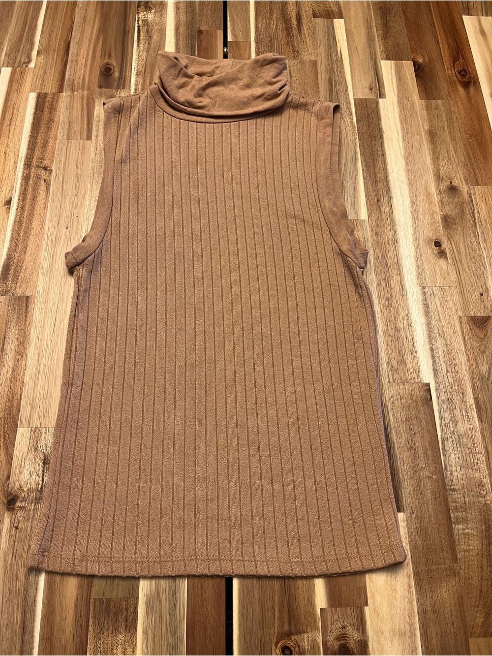 Mango Sleeveless Ribbed Turtleneck Tank - Camel Brown